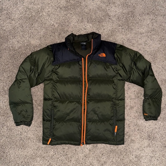 The North Face Other - The North Face Olive and Black Puffer Jacket with Orange Accents